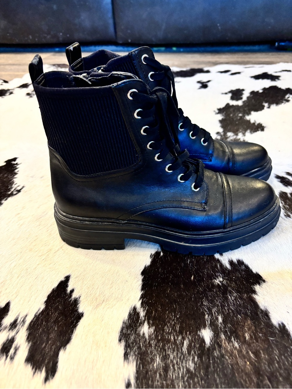 VANNI Black Lace-Up Combat Boots